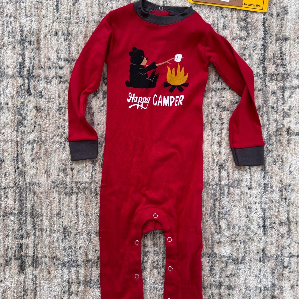 Lazy One “Happy Camper” Red and Black Pajamas One Piece